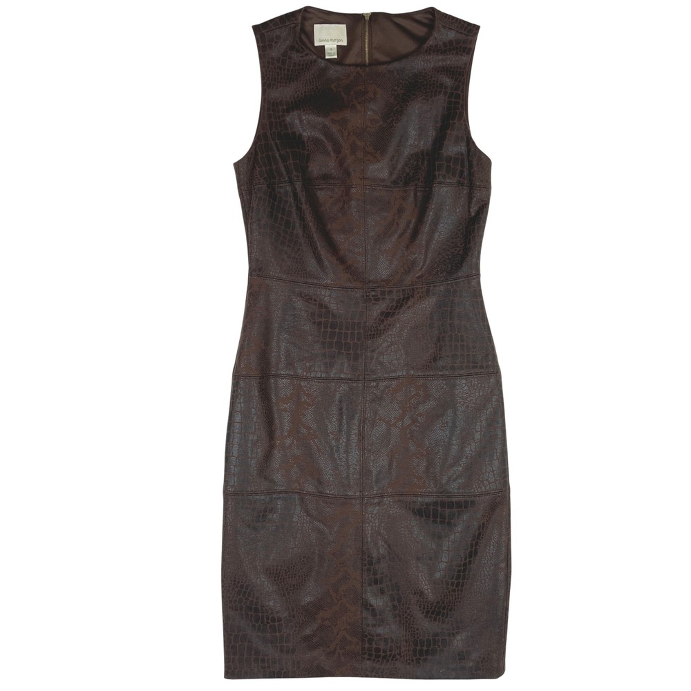 Donna Morgan Brown Faux Leather Snakeskin Print Sleeveless Dress - Size 4